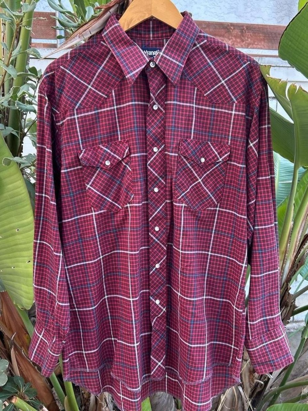 Vintage 80s Wrangler Cowboy Cut Western Pearl Snap Plaid Shirt USA 17-34 XL